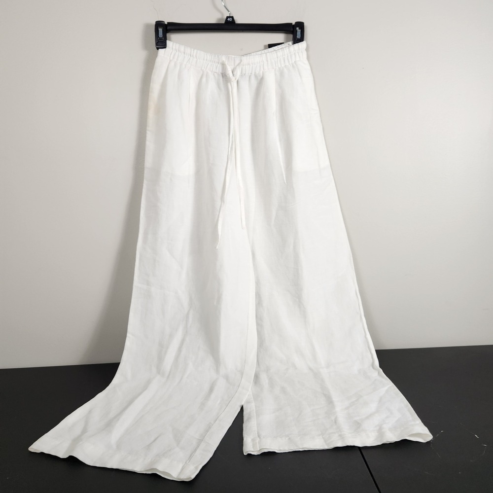 French Connection Summer White Wide Leg Linen Blend Pants Small NWT Beachy
